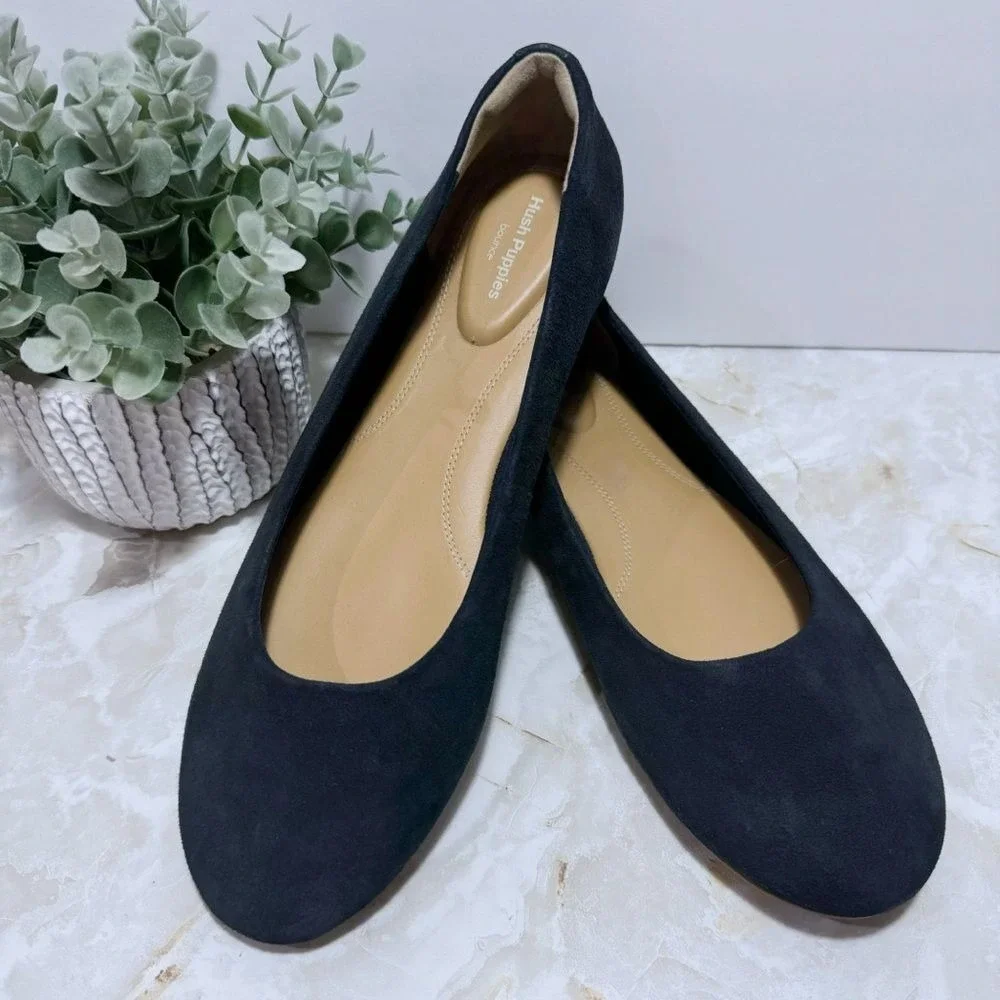 Hush Puppies Bounce Navy Suede Flats Size 10 Workwear Casual Minimalist Comfort